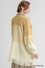 Load image into Gallery viewer, Umgee Patchwork Knitted Open Front Cardigan in Natural Mix Sweaters Umgee   
