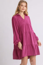 Load image into Gallery viewer, Umgee Linen Blend Long Sleeve Dress in Magenta  Umgee   

