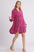 Load image into Gallery viewer, Umgee Linen Blend Long Sleeve Dress in Magenta  Umgee   
