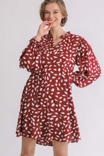 Load image into Gallery viewer, Umgee Dalmatian Print Dress with Split Neck in Crimson Mix  Umgee   
