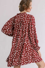 Load image into Gallery viewer, Umgee Dalmatian Print Dress with Split Neck in Crimson Mix  Umgee   
