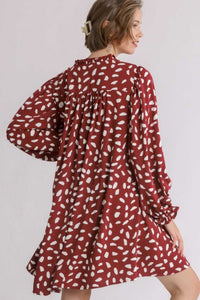 Umgee Dalmatian Print Dress with Split Neck in Crimson Mix  Umgee   