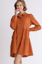 Load image into Gallery viewer, Umgee Textured Long Sleeve Dress in Burnt Orange  Umgee   
