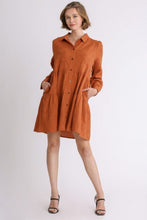 Load image into Gallery viewer, Umgee Textured Long Sleeve Dress in Burnt Orange  Umgee   
