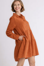 Load image into Gallery viewer, Umgee Textured Long Sleeve Dress in Burnt Orange  Umgee   
