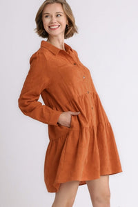 Umgee Textured Long Sleeve Dress in Burnt Orange  Umgee   