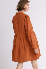 Load image into Gallery viewer, Umgee Textured Long Sleeve Dress in Burnt Orange  Umgee   
