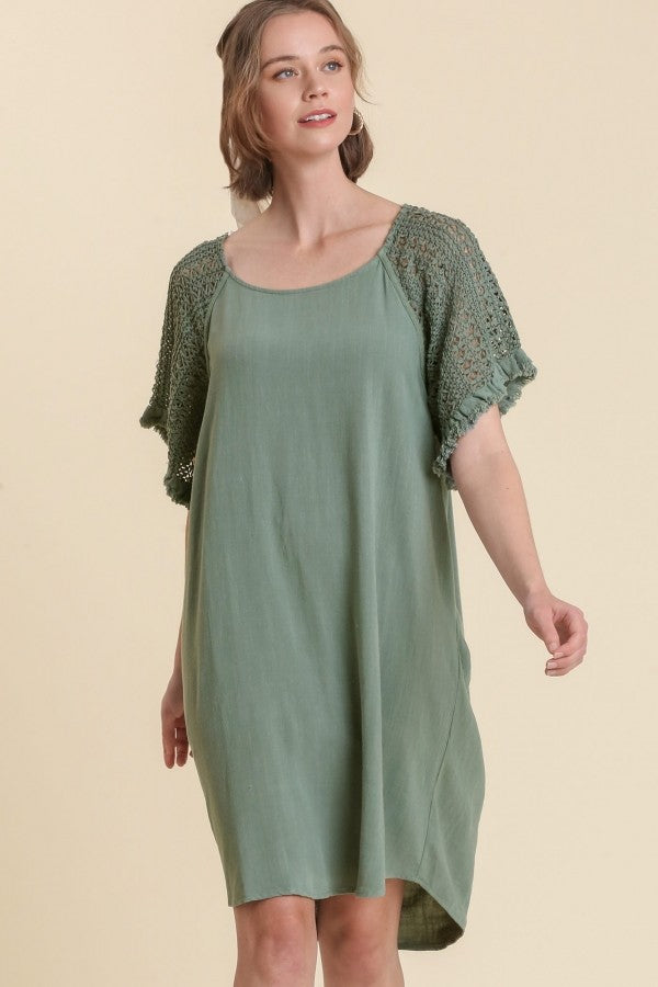 Umgee Linen Blend Dress with Crochet Details in Lagoon Dress Umgee   
