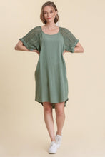 Load image into Gallery viewer, Umgee Linen Blend Dress with Crochet Details in Lagoon Dress Umgee   
