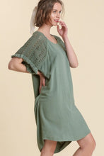 Load image into Gallery viewer, Umgee Linen Blend Dress with Crochet Details in Lagoon Dress Umgee   
