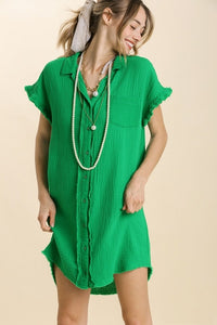 Umgee Gauze Shirt Dress in Kelly Green Dresses Umgee   