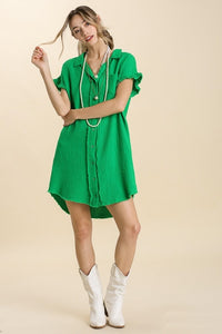 Umgee Gauze Shirt Dress in Kelly Green Dresses Umgee   