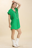 Umgee Gauze Shirt Dress in Kelly Green Dresses Umgee   