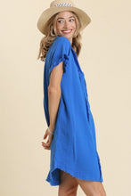 Load image into Gallery viewer, Umgee Gauze Shirt Dress in Sapphire Blue Dresses Umgee   
