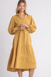 Umgee Gauze Tiered Maxi Dress in Mustard Dresses Umgee   