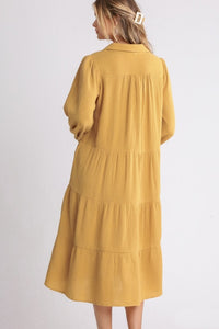 Umgee Gauze Tiered Maxi Dress in Mustard Dresses Umgee   