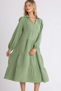 Umgee Gauze Tiered Maxi Dress in Sage Dresses Umgee   