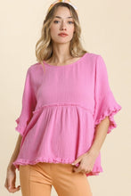 Load image into Gallery viewer, Umgee Gauze Babydoll Top in Bubble Pink  Umgee   
