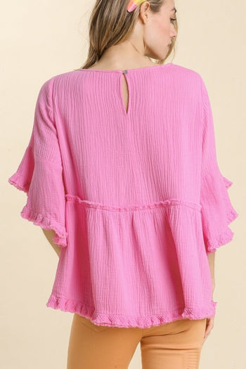 Umgee Gauze Babydoll Top in Bubble Pink  Umgee   