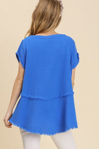 Umgee Gauze Short Sleeve Top in Sapphire Blue Shirts & Tops Umgee   