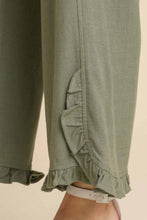 Load image into Gallery viewer, Umgee Linen Pants with Ruffled Trim in Light Olive Pants Umgee   
