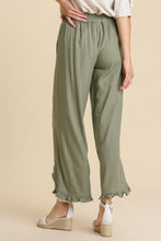 Load image into Gallery viewer, Umgee Linen Pants with Ruffled Trim in Light Olive Pants Umgee   
