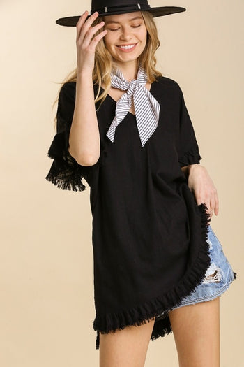 Umgee Ruffled Tunic Top in Black  Umgee   