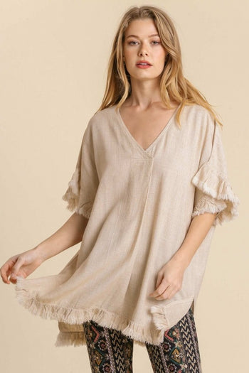 Umgee Ruffled Tunic Top in Oatmeal  Umgee   