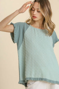 Umgee Top with Polka Dot Detail in Mint Blue  Umgee   
