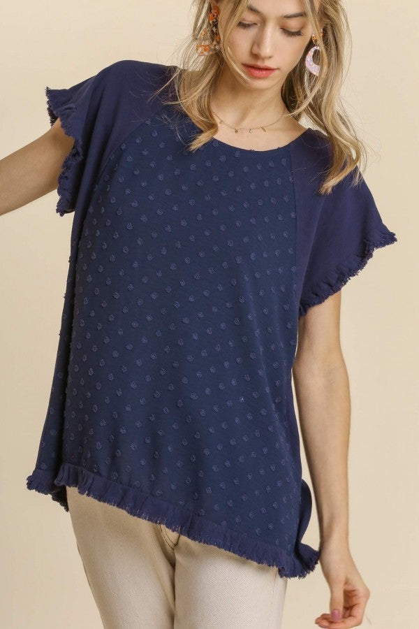 Umgee Top with Polka Dot Detail in Navy  Umgee   