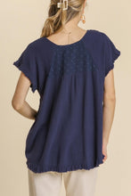Load image into Gallery viewer, Umgee Top with Polka Dot Detail in Navy  Umgee   
