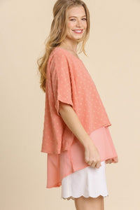 Umgee Layered Top with Polka Dot Details in Apricot  Umgee   