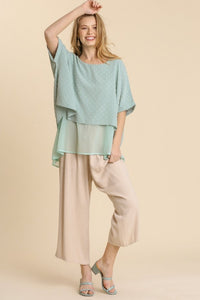 Umgee Layered Top with Polka Dot Details in Dusty Mint  Umgee   