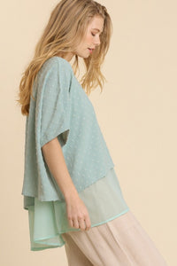 Umgee Layered Top with Polka Dot Details in Dusty Mint  Umgee   
