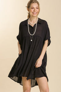 Umgee Short Sleeve Flowy Dress in Black Dresses Umgee   