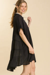 Umgee Short Sleeve Flowy Dress in Black Dresses Umgee   