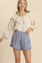 Load image into Gallery viewer, Umgee Ruffled Trim Shorts in Denim Blue Shorts Umgee   
