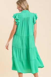 Umgee Tiered Midi Dress with Ruffled Sleeves in Jade Green Dresses Umgee   