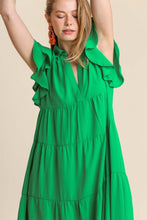 Load image into Gallery viewer, Umgee Tiered Midi Dress with Ruffled Sleeves in Kelly Green Dresses Umgee   
