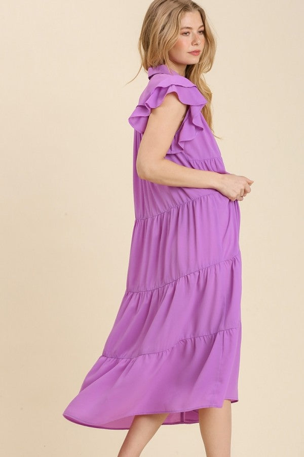 Umgee Tiered Midi Dress with Ruffled Sleeves in Lavender – June Adel