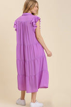 Load image into Gallery viewer, Umgee Tiered Midi Dress with Ruffled Sleeves in Lavender Dresses Umgee   
