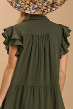 Load image into Gallery viewer, Umgee Tiered Midi Dress with Ruffled Sleeves in Olive Dresses Umgee   
