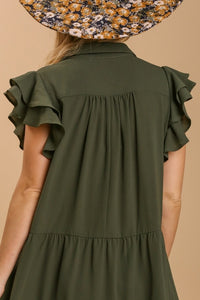 Umgee Tiered Midi Dress with Ruffled Sleeves in Olive Dresses Umgee   