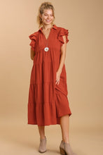 Load image into Gallery viewer, Umgee Tiered Midi Dress with Ruffled Sleeves in Sunset Dresses Umgee   
