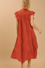 Load image into Gallery viewer, Umgee Tiered Midi Dress with Ruffled Sleeves in Sunset Dresses Umgee   

