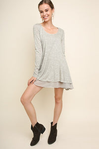 Umgee Long Sleeved Layered Dress in Heather Gray Dresses Umgee   