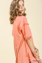 Load image into Gallery viewer, Umgee Coral Pink Tunic Top with Fray Detail FINAL SALE Tops Umgee   
