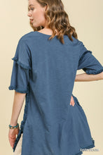 Load image into Gallery viewer, Umgee Dark Denim Blue Tunic Top with Fray Detail Tops Umgee   
