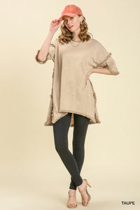 Umgee Taupe Tunic Top with Fray Detail Tops Umgee   