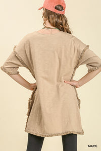 Umgee Taupe Tunic Top with Fray Detail Tops Umgee   